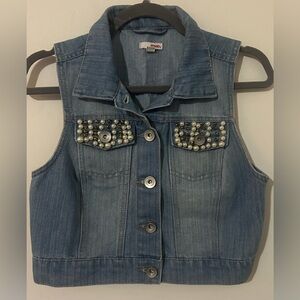 Vintage BONGO Jeans Light Blue Denim Vest with Pearls